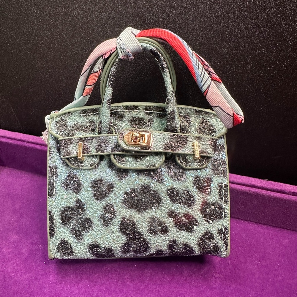 Mint Leopard Leather Mini luxury Bag Charm | Exact Item Shown